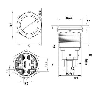 WD22E-P1Z 22mm Düz Anahtarlı Metal Buton - 2