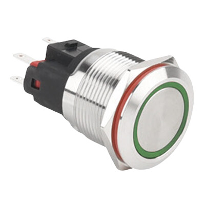 WD22E-P1Z-E 22mm Düz Anahtarlı Işıklı Metal Buton - Yeşil - 1