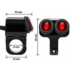 22mm 12V Su Geçirmez Motosiklet Gidon Anahtarı - Çiftli Kırmızı - 4