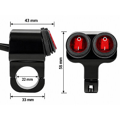 22mm 12V Su Geçirmez Motosiklet Gidon Anahtarı - Çiftli Kırmızı - 4