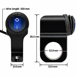 22mm 12V Waterproof Motorcycle Handlebar Switch - Single Blue - 2