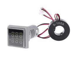 22mm Dijital Voltmetre-Ampermetre AC 20-500V 0-100A Beyaz