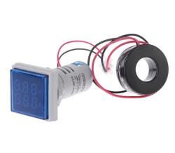 22mm Dijital Voltmetre-Ampermetre AC 20-500V 0-100A Mavi
