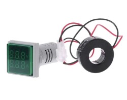 22mm Dijital Voltmetre-Ampermetre AC 20-500V 0-100A Yeşil
