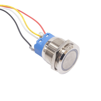 22mm Flat Momentary Blue Illuminated Metal Button - Wired - 1