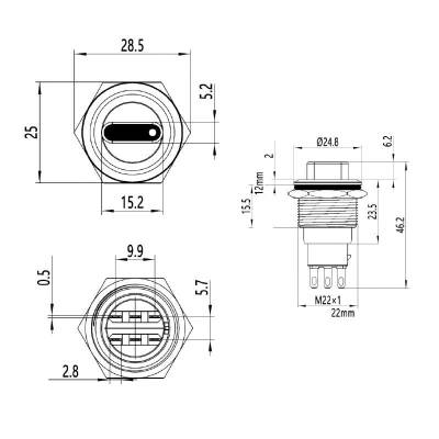 WD22X-P1 22mm Anahtarlı Mandal Buton 1NO+1NC - 2