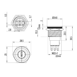 WD22Y-P1 22mm Anahtarlı Mandal Buton 1NO+1NC - 2