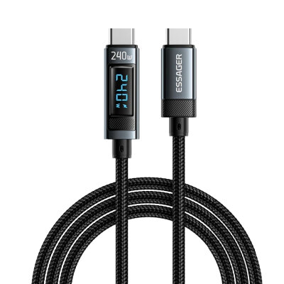 240W Type-C to Type-C Braided Fast Charging and Data Cable with Digital Display - 1 Meter - 1