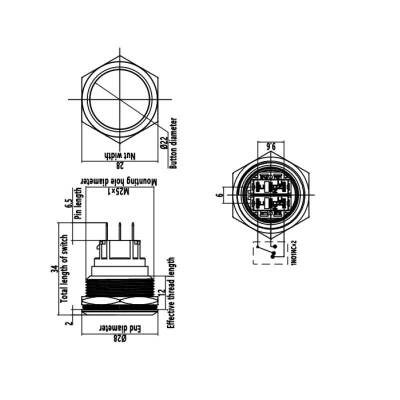 WD25B-G1 25mm Bulge Momentary Metal Button - 2