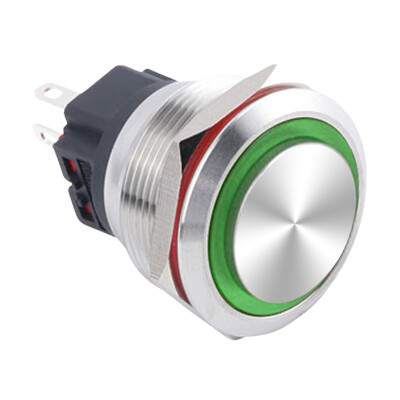 WD25B-G1-E 25mm Bulge Momentary Illuminated Metal Button - Green - 1
