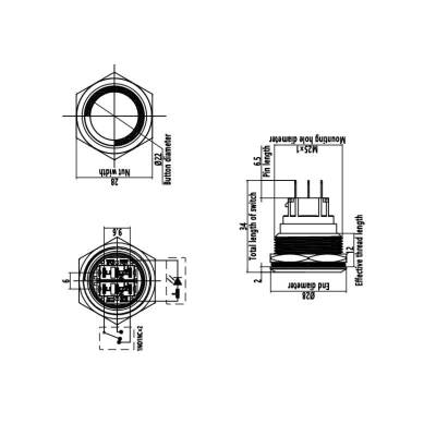 WD25B-P1-E 25mm Düz Yaylı Işıklı Metal Buton - Kırmızı - 2