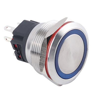 WD25B-P1-E 25mm Flat Momentary Illuminated Metal Button - Blue - 1