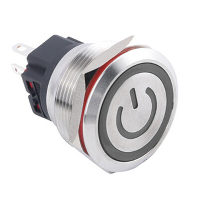 WD25B-P1-EC 25mm Düz Yaylı Işıklı Power Metal Buton - Beyaz - 1