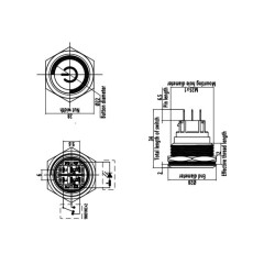 WD25B-P1-EC 25mm Flat Momentary Illuminated Power Metal Button - White - 2