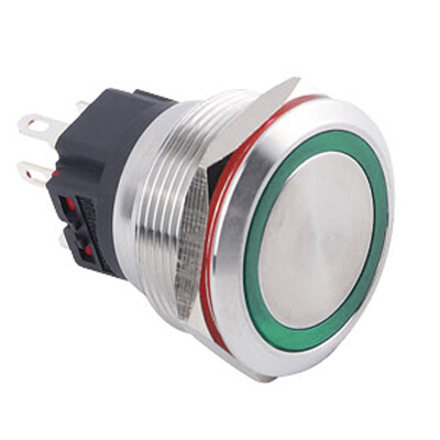 WD25B-P1Z-E 25mm Flat Self Locking Illuminated Metal Button - Green - 1