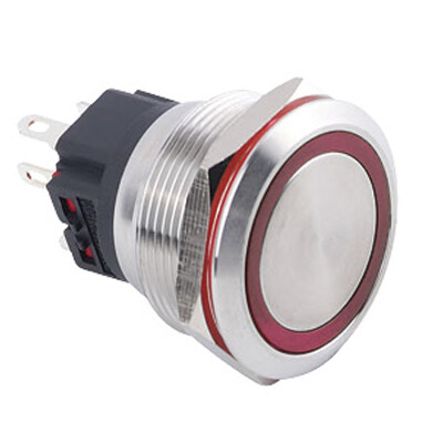 WD25B-P1Z-E 25mm Flat Self Locking Illuminated Metal Button - Red - 1
