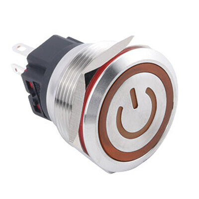 WD25B-P1Z-EC 25mm Düz Anahtarlı Işıklı Power Metal Buton - Sarı - 1