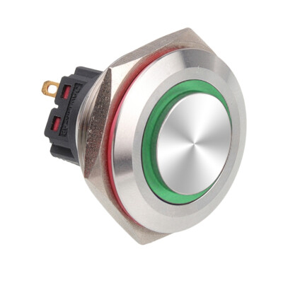 WD28B-G1-E 28mm Çıkık Yaylı Işıklı Metal Buton - Yeşil - 1