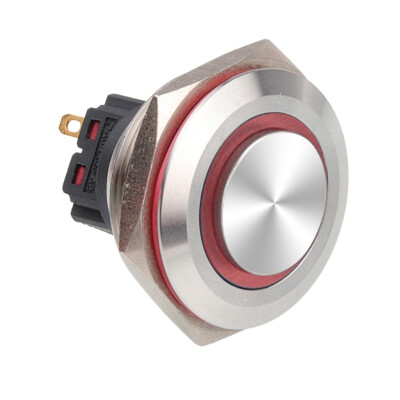 WD28B-G1Z-E 28mm Bulge Self Locking Illuminated Metal Button - Red - 1
