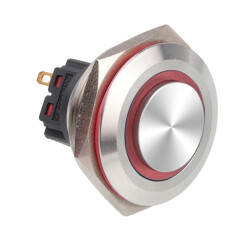 WD28B-G1Z-E 28mm Çıkık Anahtarlı Işıklı Metal Buton - Kırmızı