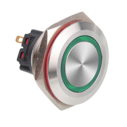 WD28B-P1-E 28mm Flat Momentary Illuminated Metal Button - Green