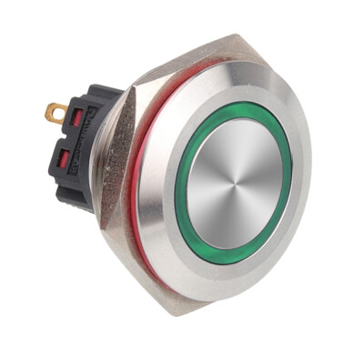 WD28B-P1-E 28mm Flat Momentary Illuminated Metal Button - Green - 1