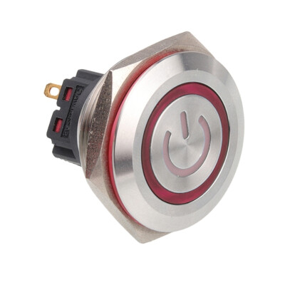 WD28B-P1-EC 28mm Düz Yaylı Işıklı Power Metal Buton - Kırmızı - 1