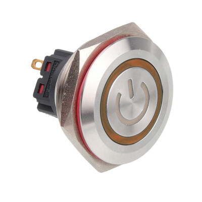 WD28B-P1-EC 28mm Düz Yaylı Işıklı Power Metal Buton - Sarı - 1