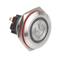 WD28B-P1-EC 28mm Flat Momentary Illuminated Power Metal Button - White