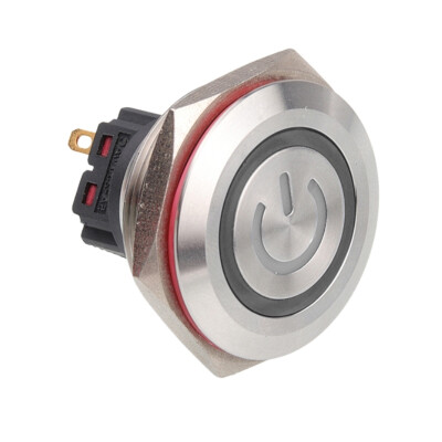 WD28B-P1-EC 28mm Flat Momentary Illuminated Power Metal Button - White - 1