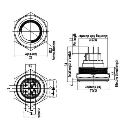 WD28B-P1Z-E 28mm Düz Anahtarlı Işıklı Metal Buton - Mavi - 2