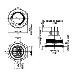 WD28B-P1Z-E 28mm Düz Anahtarlı Işıklı Metal Buton - Sarı - 2