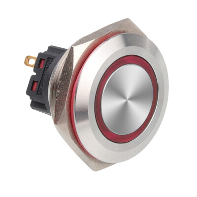 WD28B-P1Z-E 28mm Flat Self Locking Illuminated Metal Button - Red - 1