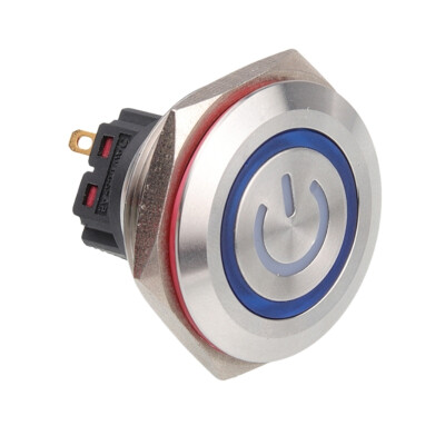 WD28B-P1Z-EC 28mm Düz Anahtarlı Işıklı Power Metal Buton - Mavi - 1