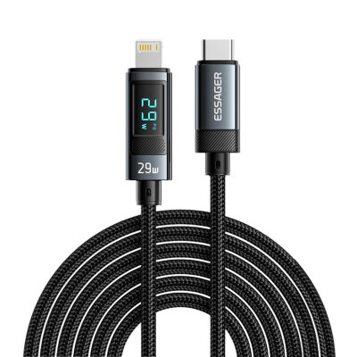 29W Type-C to iPhone Lightning Braided Fast Charging and Data Cable with Digital Display - 2 Meters - 1