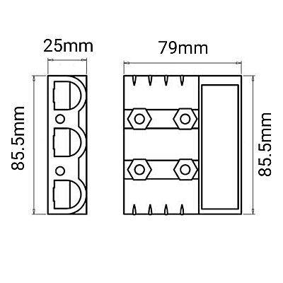 3-Pin 175A 600V Anderson Power Battery Socket - Gray - 2