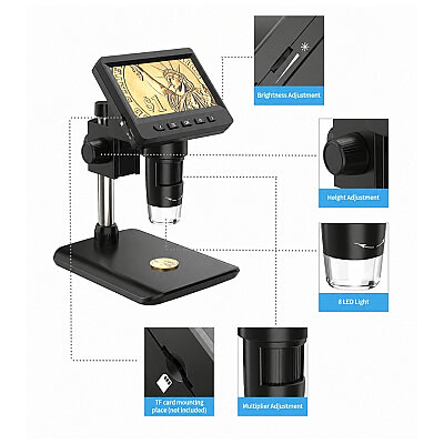 307-C 1000X 2MP 4.3" Screen Wireless Digital Microscope - Black - 3