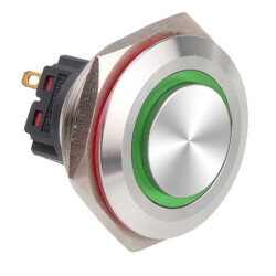 WD30B-G1Z-E 30mm Bulge Self Locking Illuminated Metal Button - Green