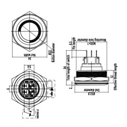 WD30B-G1Z-E 30mm Çıkık Anahtarlı Işıklı Metal Buton - Mavi - 2