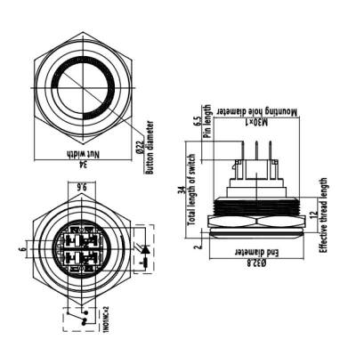 WD30B-G1Z-E 30mm Çıkık Anahtarlı Işıklı Metal Buton - Mavi - 2