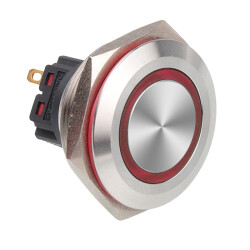 WD30B-P1-E 30mm Düz Yaylı Işıklı Metal Buton - Kırmızı