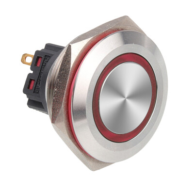 WD30B-P1-E 30mm Düz Yaylı Işıklı Metal Buton - Kırmızı - 1