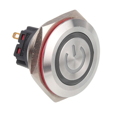 WD30B-P1-EC 30mm Flat Momentary Illuminated Power Metal Button - White - 1