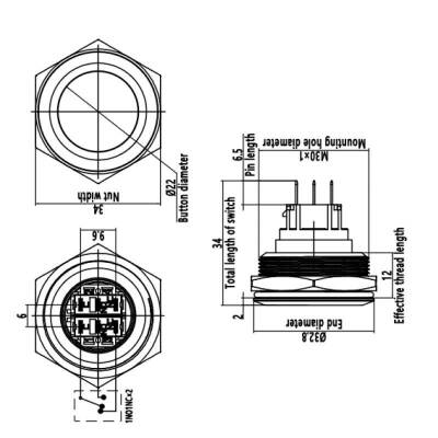 WD30B-P1Z 30mm Düz Anahtarlı Metal Buton - 2