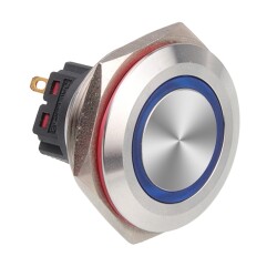 WD30B-P1Z-E 30mm Flat Self Locking Illuminated Metal Button - Blue