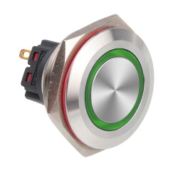 WD30B-P1Z-E 30mm Flat Self Locking Illuminated Metal Button - Green - 1