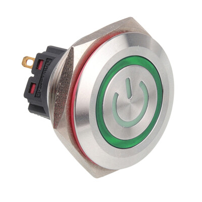WD30B-P1Z-EC 30mm Düz Anahtarlı Işıklı Power Metal Buton - Yeşil - 1