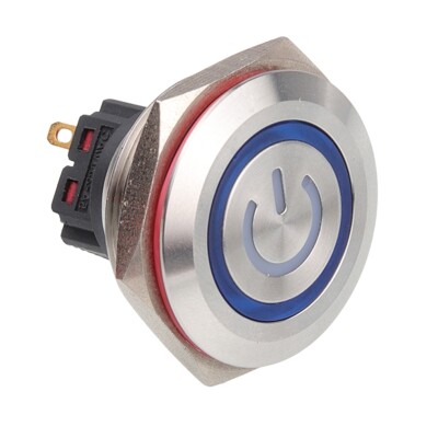 WD30B-P1Z-EC 30mm Flat Self Locking Illuminated Power Metal Button - Blue - 1