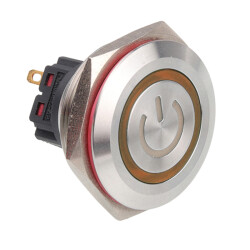 WD30B-P1Z-EC 30mm Flat Self Locking Illuminated Power Metal Button - Yellow - 1