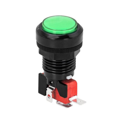 33mm 12V Işıklı Oyun Makinesi Butonu - Yeşil - 1